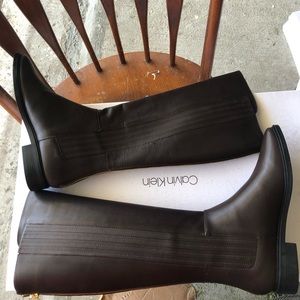 Calvin Klein Womens Finley Brown Riding Boots